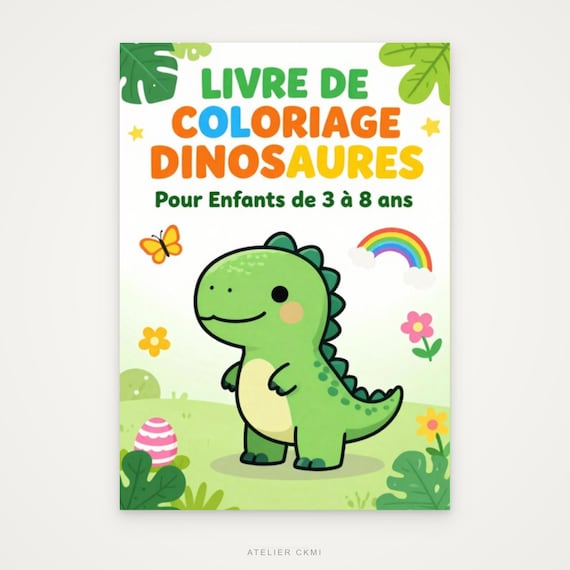 Livre de coloriage dinosaures PDF, 20 dinos à colorier, cahier coloriage enfant 4 ans, activité imprimable, cadeau garçon fille