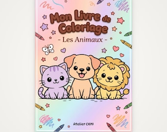 Mi libro para colorear de animales en PDF, 12 animales para colorear, libro para colorear preescolar, actividad imprimible, regalo para niños