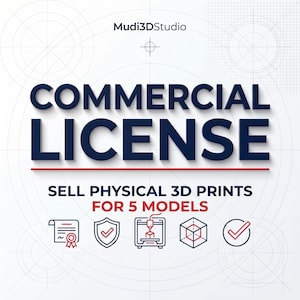Commercial License for 5 3D Models | Sell Physical Prints, Mudi3DStudio