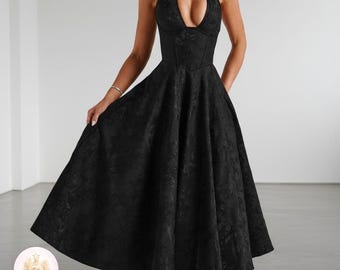 Halter Midi Dress – Plunge A Line Formal Prom Dress