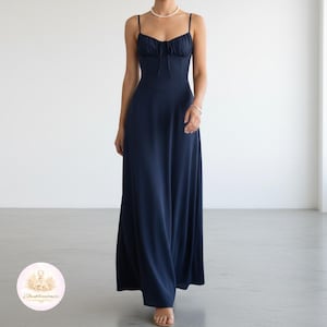etsy navy blue bridesmaid dresses Dusty Blue A-line Halter Chiffon Sleeveless Long Bridesmaid Dress with –  27dress