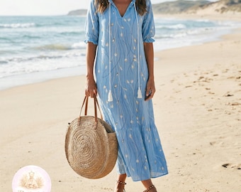 Boho Maxi Dress Women - Flowy Beach Vacation Dress, Loose Summer Bohemian Sundress