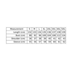 May include: A dress size chart with measurements in centimeters. The chart includes sizes S through 5XL, detailing length, bust, shoulder, and sleeve measurements. The text at the bottom states that manual measurements may have a 1-3 cm error.