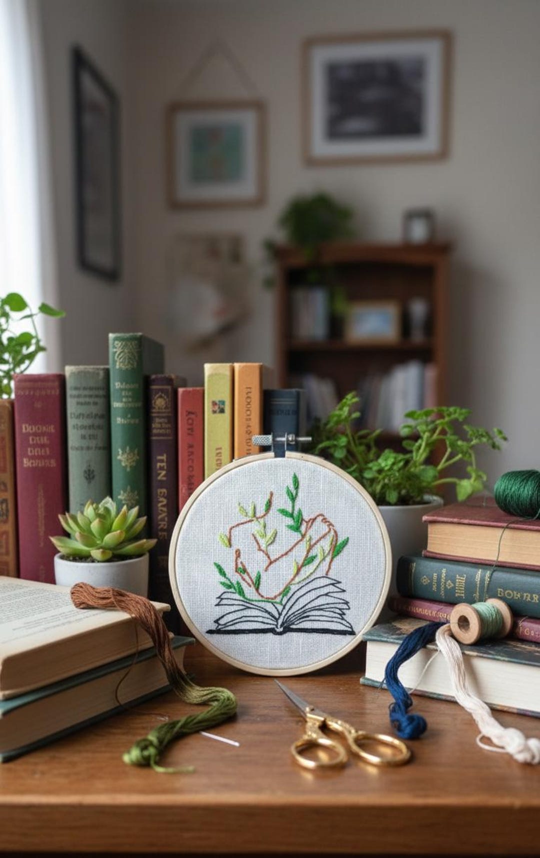 Botanical Book Lover Embroidery Hoop Art Mental Health - Etsy