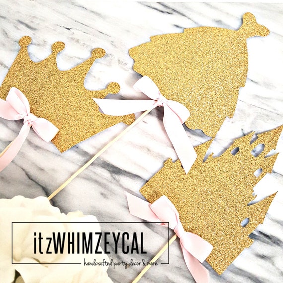 Princess Glitter Centerpiece | Castle Centerpiece | 3pc Set | Centerpiece Picks | Centerpiece Sticks | Princess Party | Royal Party Il_570xn