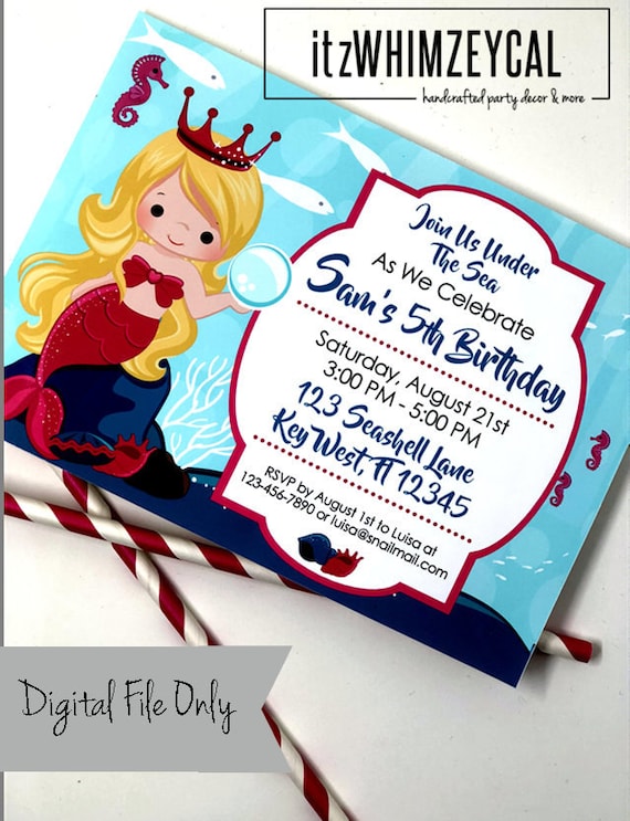 Mermaid Invitations Mermaid Party African American Mermaid