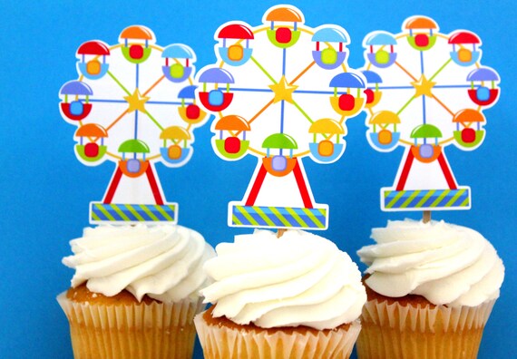 Carnival Circus Ferris Wheel Die Cut Cupcake Topper (One Dozen) Il_570xn