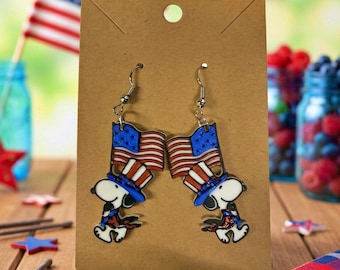 Snoopy 4th of July Earrings, 3d Printed Diane's Line of Jewelry