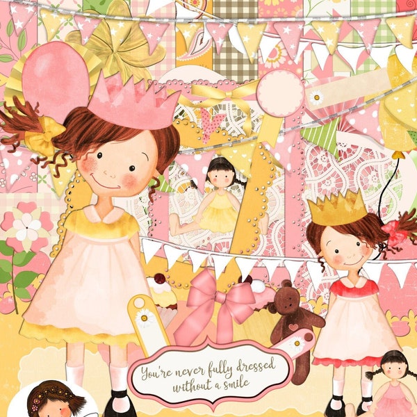 Girl Scrapbook, Digital Scrap Kit, Children, Princess, Birthday Scrap Kit, Journal, 12 x 12,  Celebrations Scrapbook, Instant Download