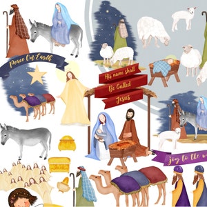 Nativity Clipart, Watercolor Nativity, Christian Clipart, Instant Download, digital Nativity, Mary and Joseph, Baby Jesus,