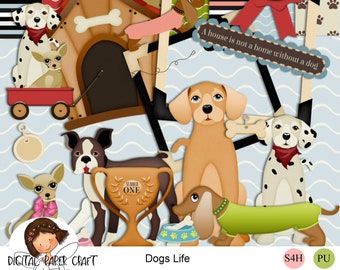 Dog Scrapbook Kit, Animal Scrapbook, Kennel, Dogs, Gold Cup, award, Pet Scrapbook kit, Instant Download, Digital Scrapbook