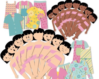 Paper doll clipart Wavy Hair doll Cut out Doll Printable | Etsy