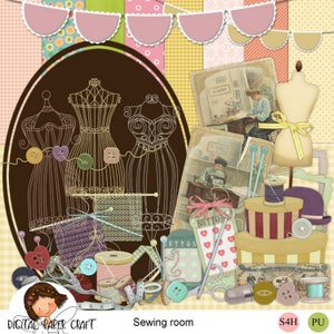 Sewing Scrapbook, Sew Scrapbooking Kit - Craft Kit - Instant Download -Sewing elements, Knitting Needles, Crochet Clipart,