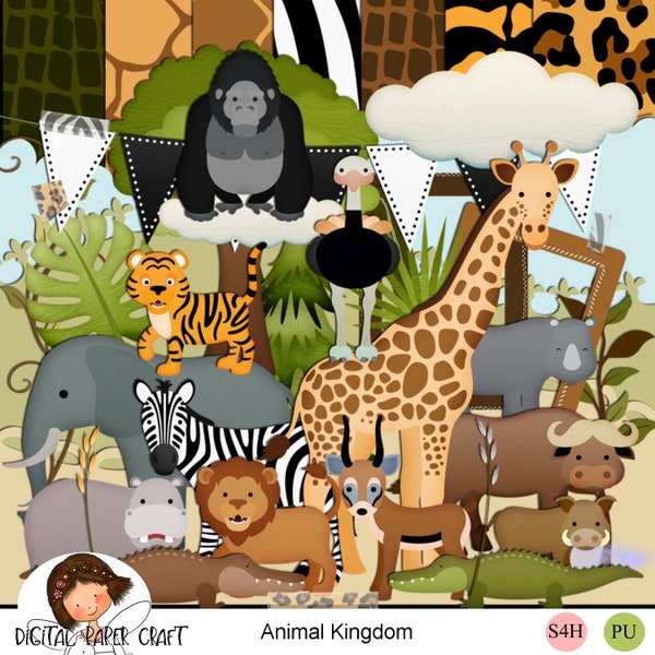 Animal Scrapbook, Animal Scrapbook Kit, Jungle Scrapbook, Instant Download, Animal Clipart, Wild Animals, Zoo Scrapbook