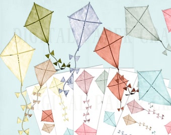 Kite Clipart, Kites clipart, Instant download, fly kite, sky clipart, children play, park clipart, pdf, jpg, png, Commercial use