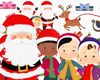 Santa Clipart,  Children Clipart, Christmas, Clipart, Instant Download, Children, School, Sleigh Clipart, Saint Nicholas , Multicultural