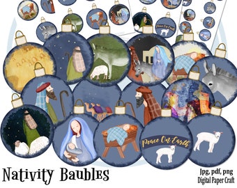 Christmas Baubles,Nativity Christmas, Christmas, Watercolor, Instant Download, Nativity clipart, Nativity Baubles