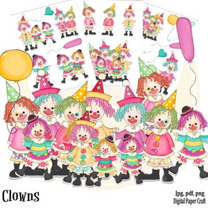 Clown Clipart, Children, Clipart, Circus, Journal, Scrapbooking, Craft, printable, Cardmaking, Sublimation, Nursery, Party, Sublimation image 6