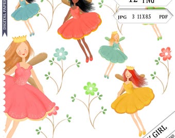 Fairy Clipart, Girl, Flower, Fantasy, Faerie, Nature, Flower Clipart, Hand drawn, printable, commercial use, instant download