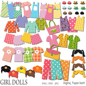 Paper Doll, Digital Paper doll, Cut out doll, Printable doll, Instant Download, Little Girl doll. multicultural doll, pdf, png, jpg image 3