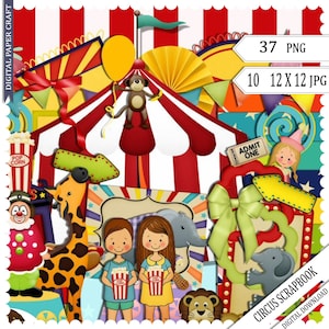 Circus Clipart Set: Animals, Clowns, Tent (Digital Download)