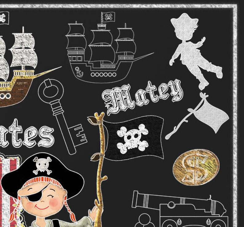 Pirate Clipart Pirate Chalk art Chalk Board Clipart Pirate Etsy