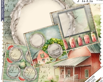 Watermelon, Scrapbook, Quick Pages, premade scrap kit, Easy page, Printable, Photo Book Template