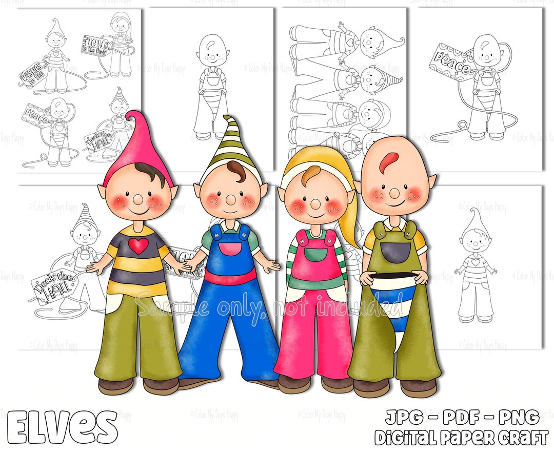 Christmas Coloring In Elf Elves Colour In Adult Coloring - Etsy