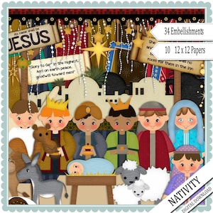 Álbum de recortes de la Natividad, Álbum de recortes de Navidad, Álbum de recortes cristiano, Descarga instantánea, Kit de álbum de recortes bíblico, Diario,