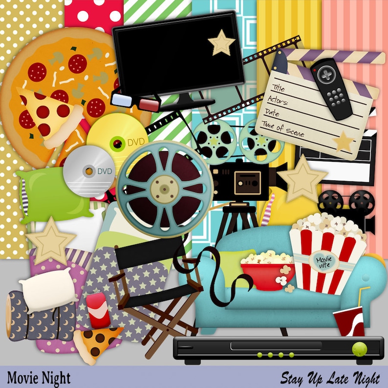 Movie scrapbook Instant Download Theatre Scrapbook Digital Scrapbook sleep Over Scrapbook Movie night clipart