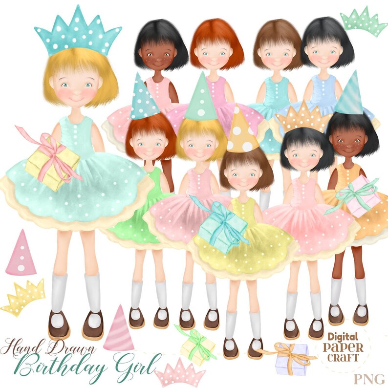 Pretty Girl Clipart Digital Clipart Girl Clipart,Watercolor Clipart Original Girl Clipart Party Clipart Watercolor Birthday Clipart