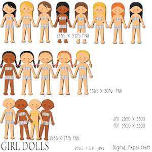 Paper Doll, Digital Paper doll, Cut out doll, Printable doll, Instant Download, Little Girl doll. multicultural doll, pdf, png, jpg image 2