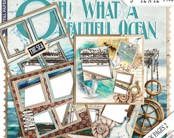 Sea Quick Pages, 12 x 12, Set 2, Premade Pages, Ocean scrapbook, png, Beach quick page, Easy Page Photo Book template