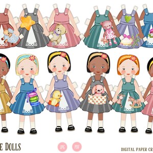 Paper Doll, Multicultural, Digital Paper doll, Cut out doll, Printable doll, Instant Download, Little dresses, Little girl dolls, printable image 2