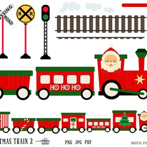 Christmas train, Train Clipart, Christmas clipart, Instant Download, Santa train Clipart image 1