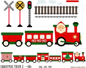 Christmas train, Train Clipart, Christmas clipart, Instant Download, Santa train Clipart