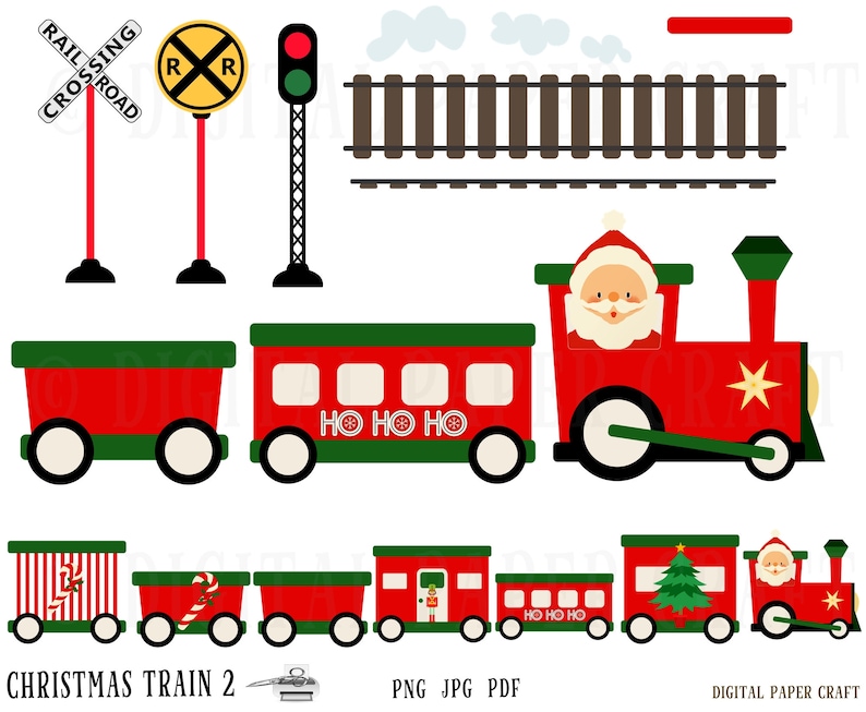 Christmas train, Train Clipart, Christmas clipart, Instant Download, Santa train Clipart image 1