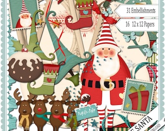 Santa, Christmas, Scrapbook Kit, Digital Scrapbook, Christmas decorations, Christmas Scrapbook, Gingham, Stripes, Reindeers,