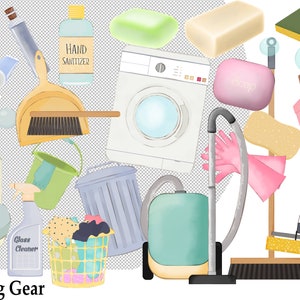 Cleaning Clipart, Chores Clipart, Housework Clipart, Instant Download, Sanitizing, House Rules Clipart, Planner Clipart, Cleaning Gear, image 4