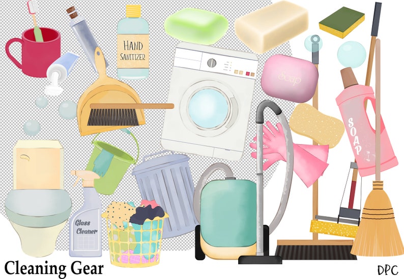 Cleaning Clipart, Chores Clipart, Housework Clipart, Instant Download, Sanitizing, House Rules Clipart, Planner Clipart, Cleaning Gear, image 4