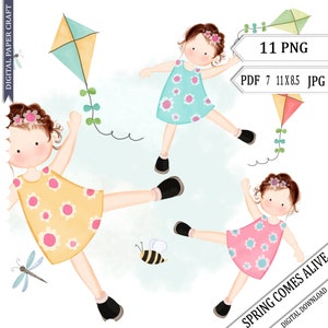 Clipart de primavera en acuarela, clipart para niños, clipart del cielo, clipart para niñas, clipart de acuarela, clipart digital, original, cometas, uso comercial