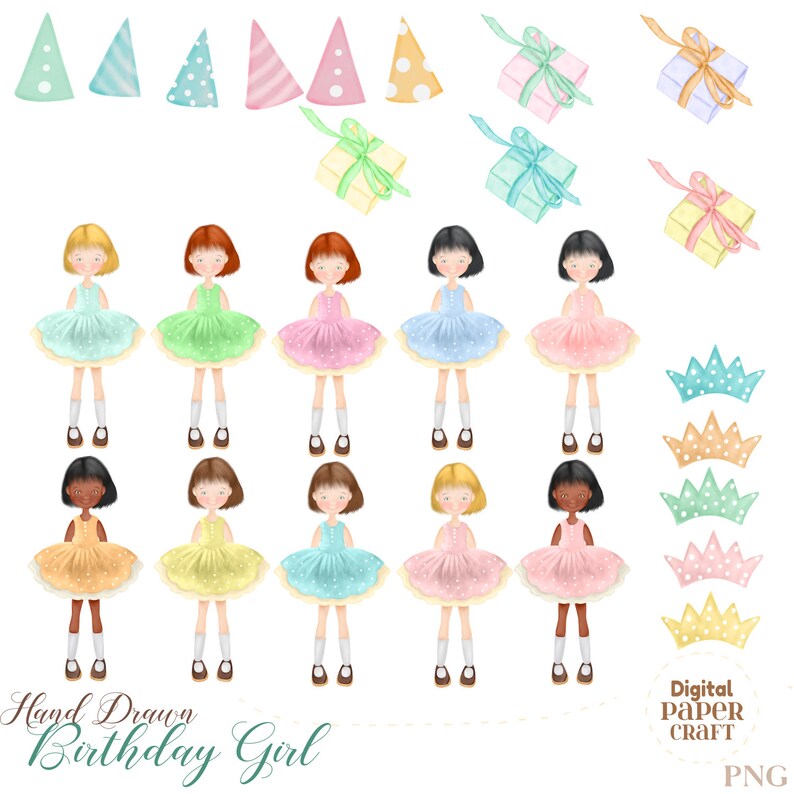 Pretty Girl Clipart Digital Clipart Girl Clipart,Watercolor Clipart Original Girl Clipart Party Clipart Watercolor Birthday Clipart
