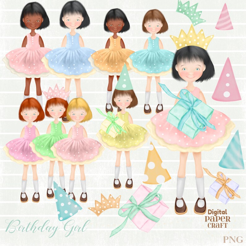 Pretty Girl Clipart Digital Clipart Girl Clipart,Watercolor Clipart Original Girl Clipart Party Clipart Watercolor Birthday Clipart