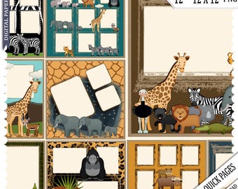 Zoo Animal Scrapbook Quick Pages: Photo Frame Display (Digital Download) photobook display, photo, presentation