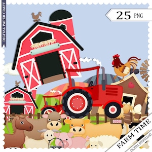 Álbum de recortes de granja, Álbum de recortes de animales, Álbum de recortes del condado, Kit de estancia en la granja, Descarga instantánea, ovejas, vacas, tractor