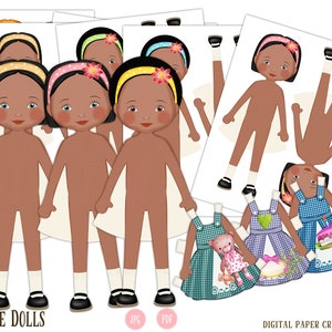 Paper Doll, Multicultural, Digital Paper doll, Cut out doll, Printable doll, Instant Download, Little dresses, Little girl dolls, printable image 5