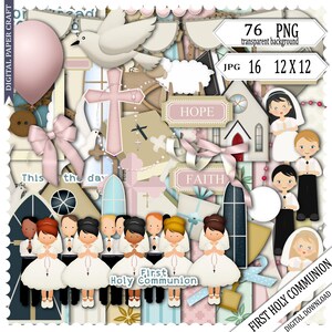 Primera Comunión, Álbum de recortes de comunión, Kit de recortes digitales, Niño, Niño, Comunión, Niña, Descarga instantánea, Cristiano