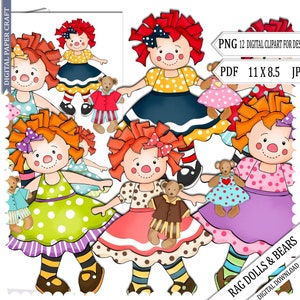 Rag Doll Clipart, Doll Clipart, Raggedy Doll Clipart, Bear Clipart, Prim Clipart, Hand Drawn Clipart, Doll, toy, Commercial Use, decoupage