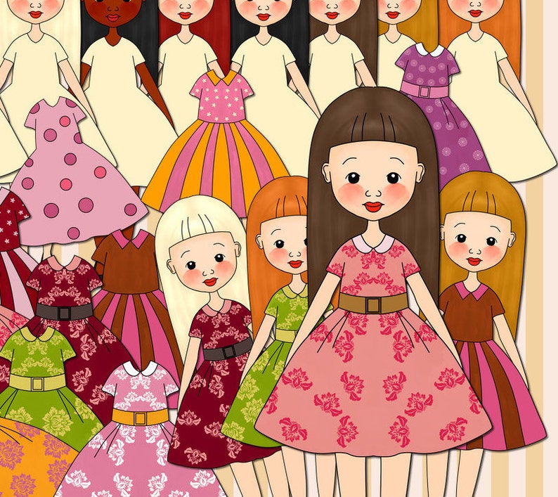 Paper doll Clipart Long Hair Doll Long hair Printable Cut | Etsy