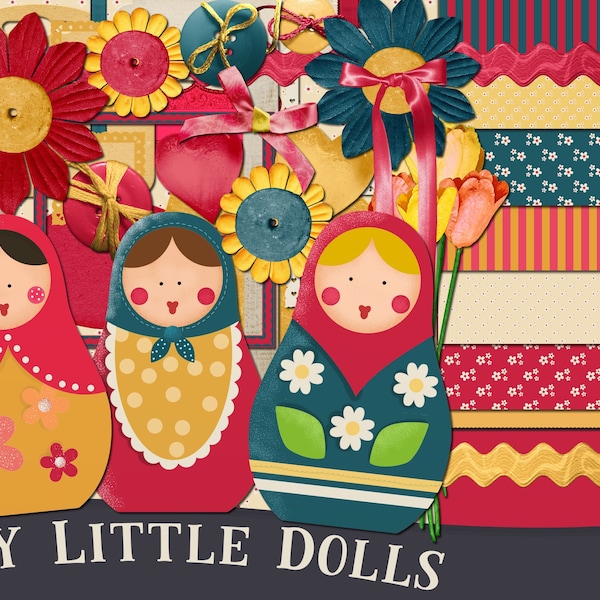 Matryoshka Dolls, Russian Doll Scrapbook, Nesting Dolls Scrapbook, doll Scrapbook, Instant Download